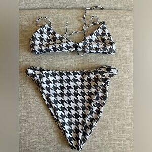Skatie black and white houndstooth two piece swimsuit